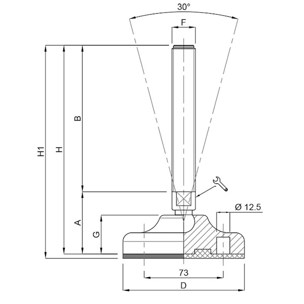 Martin Piede INOX A2 Base Plastica Snodato 30° Antiscivolo D.MM105 M16/M20 N20000 - MARTIN - Immagine 2